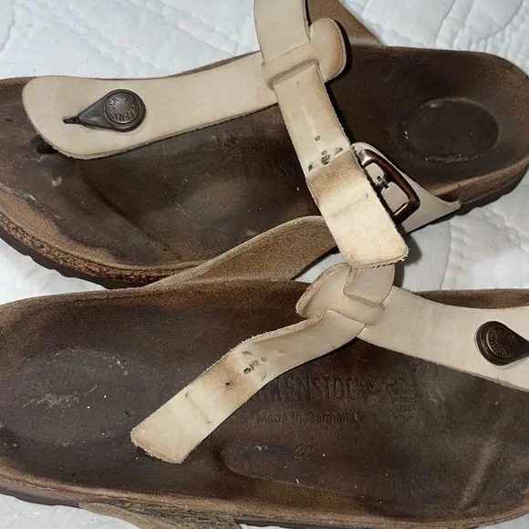 Birkenstock Gizeh Leather Sandals EU size 38 Tan Neutral Cork Well Worn Gorpcore - Picture 5 of 9